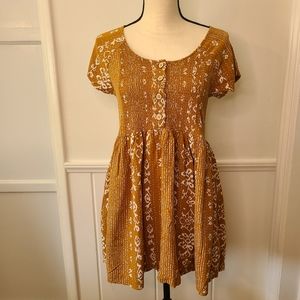 Ripcurl Dress Short Sleeve Size XS Mustard Burnt Flowers Pattern